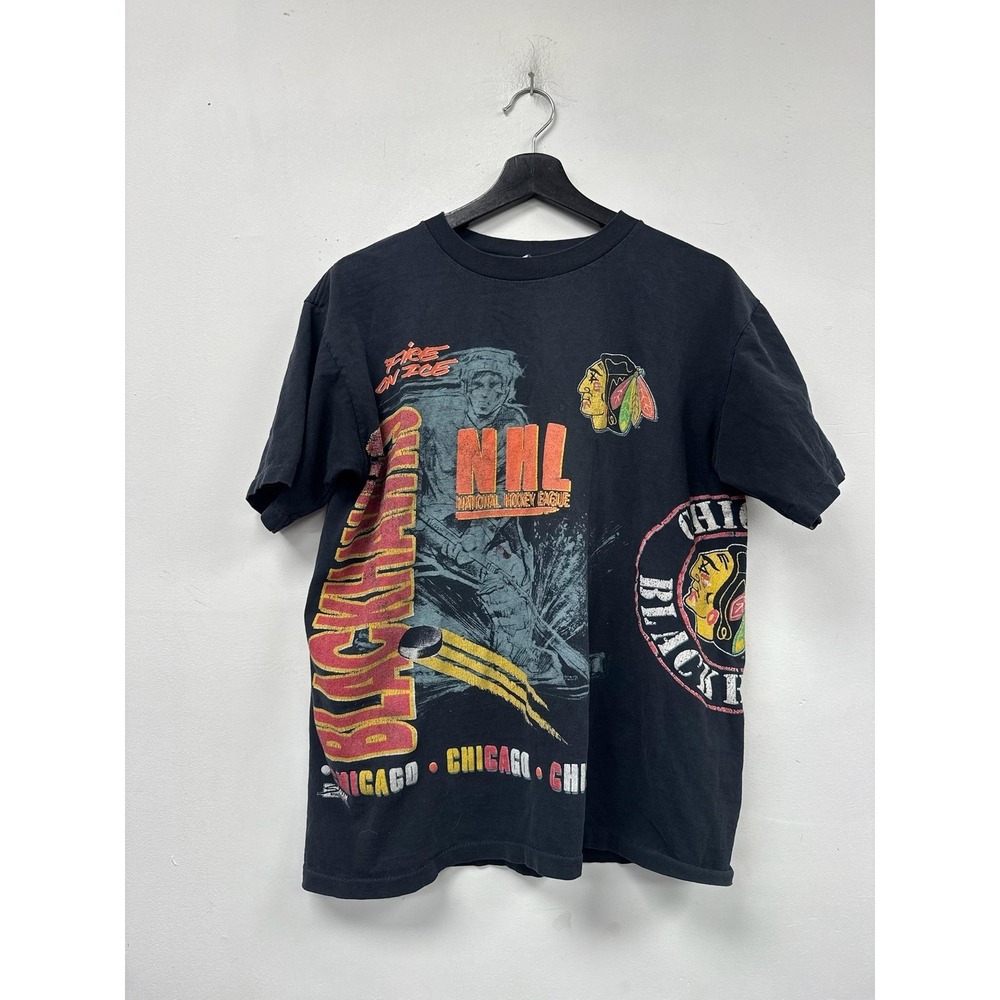 Vintage Chicago Blackhawks Shirt Mens Medium Black NHL Hockey Salem 90s Tee